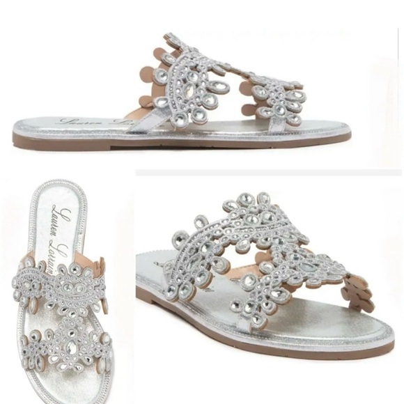🔵LAUREN LORRAINE Silver Embellished Women's Sandals - Picture 1 of 9